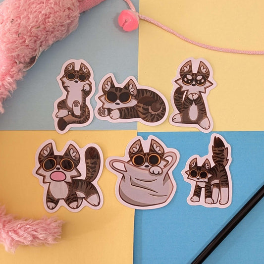 Cute Goofy Cat Stickers COMPLETE SET!